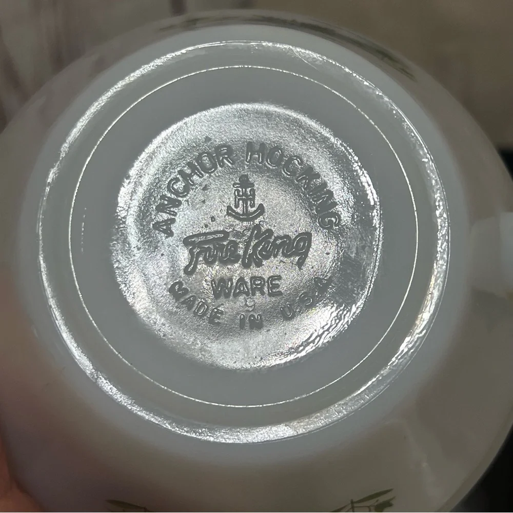 ANCHOR HOCKING Fire King ware Vintage White Soup Bowls with Green Floral Design - Picture 13 of 14